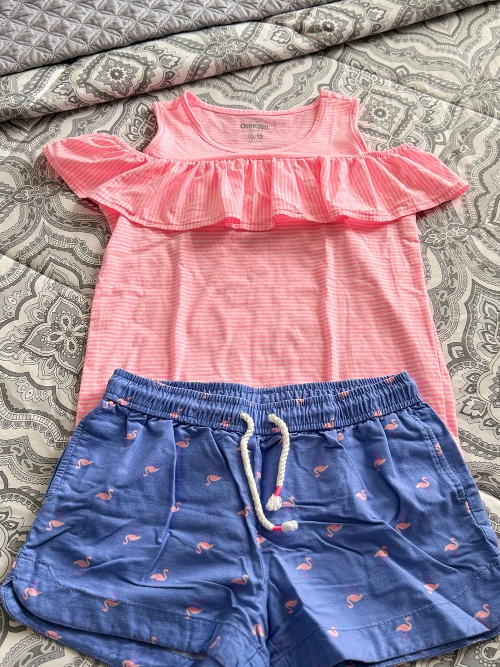 OshKosh Blue Shorts with Pink Flamingo Print